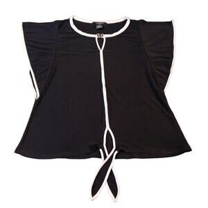 Liz McCoy Petite Women's Black White Gold Metal Decor Piece Size PXL‎ Blouse Top